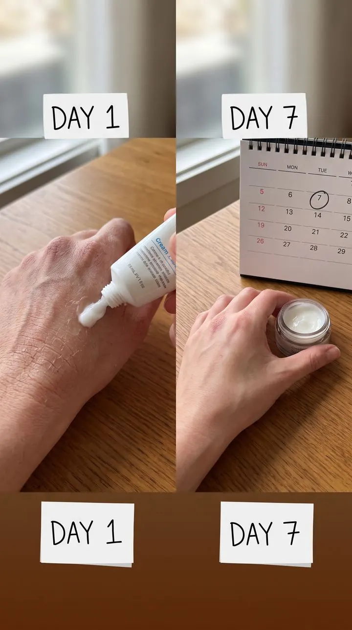 Vidéo UGC démo produit : application d'une crème avec comparaison jour 1 / jour 7