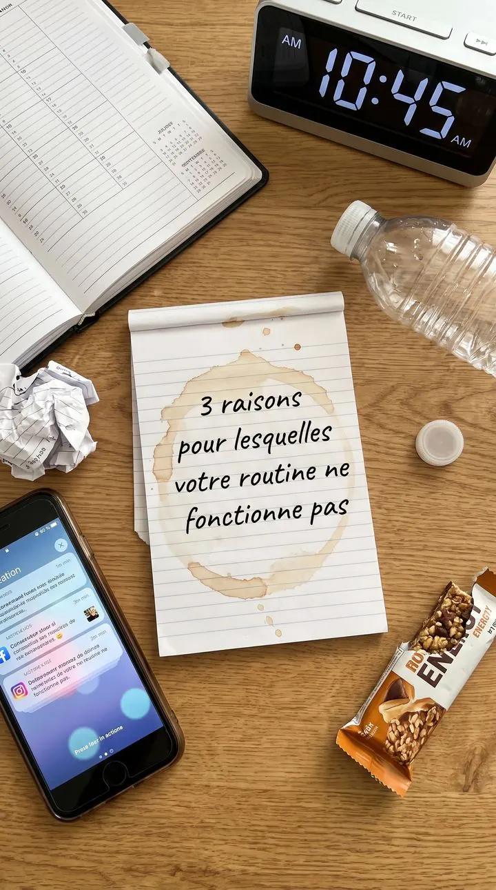 Vidéo UGC hook problème-solution : note manuscrite « 3 raisons pour lesquelles votre routine ne fonctionne pas »